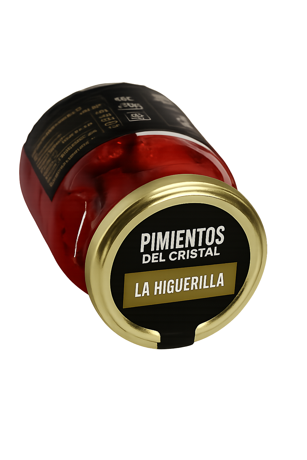 La fotografía de un bote de conserva artesano de pimientos del cristal, marca La Higuerilla