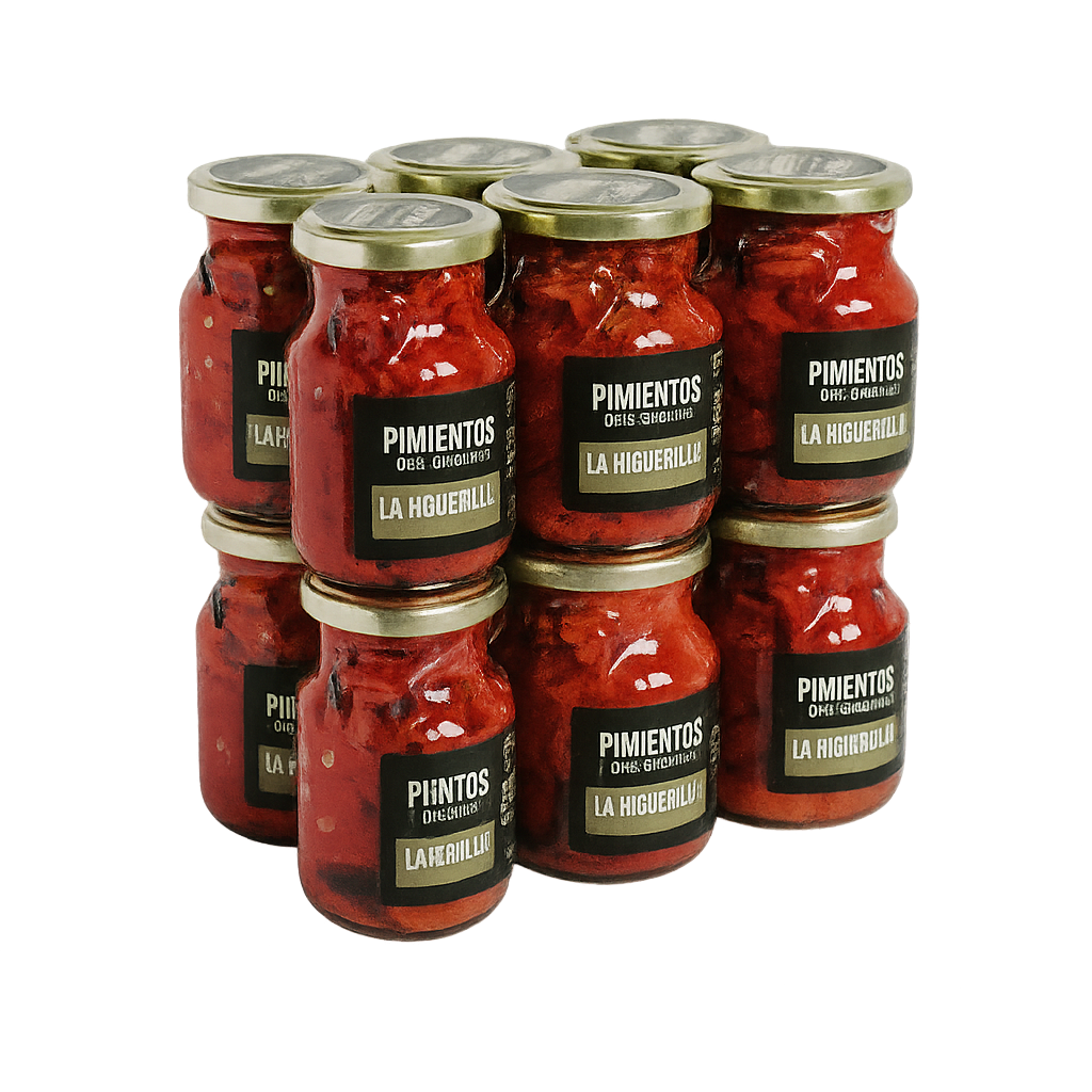 Una fotografía de unos botes de conserva artesana de pimientos del cristal marca La Higuerilla